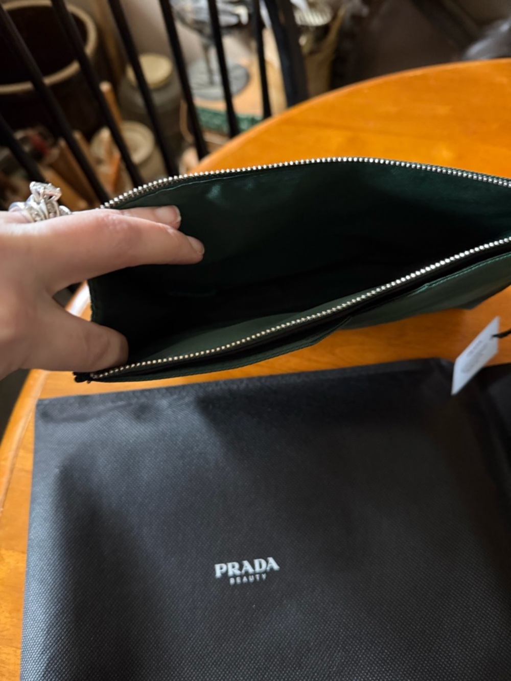 Prada Beauty bag in green with dust bag NWT - Picture 2 of 5